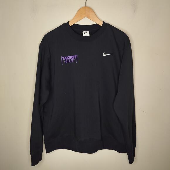 Nike Sweatshirt Takeoff Fleet Black Crewneck Fleece - Picture 1 of 10